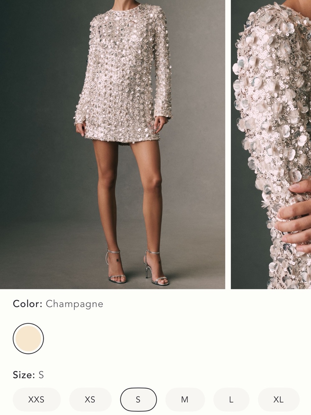 Anthropologie Champagne Sequin & Appliqué Mini Dress